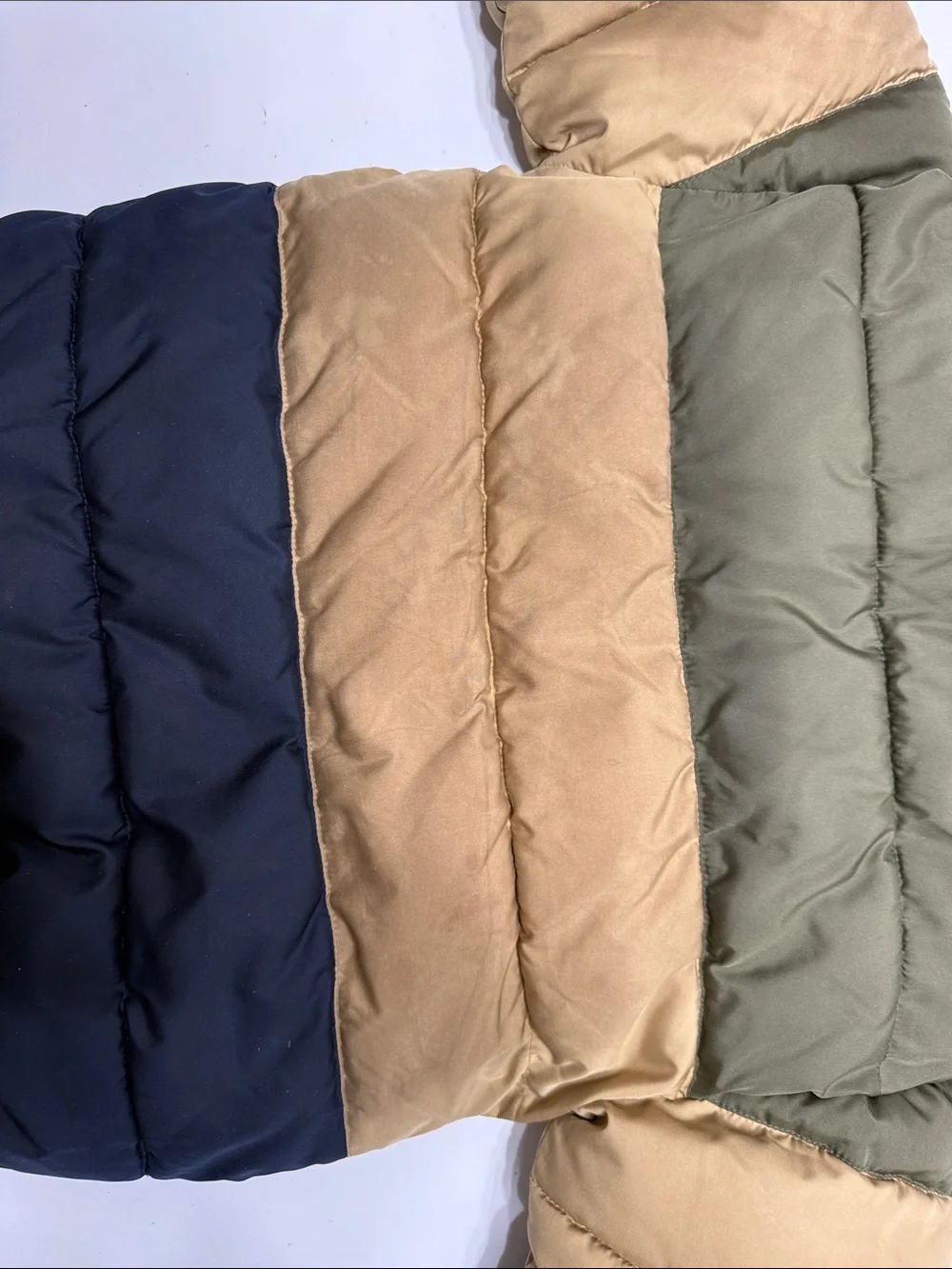 GAP Kids Hooded Colorblock Puffer Jacket - Olive, Tan, Navy